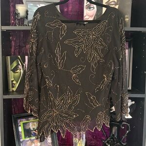 J Kara Black Sequin Embellished 3/4 Sleeve Blouse